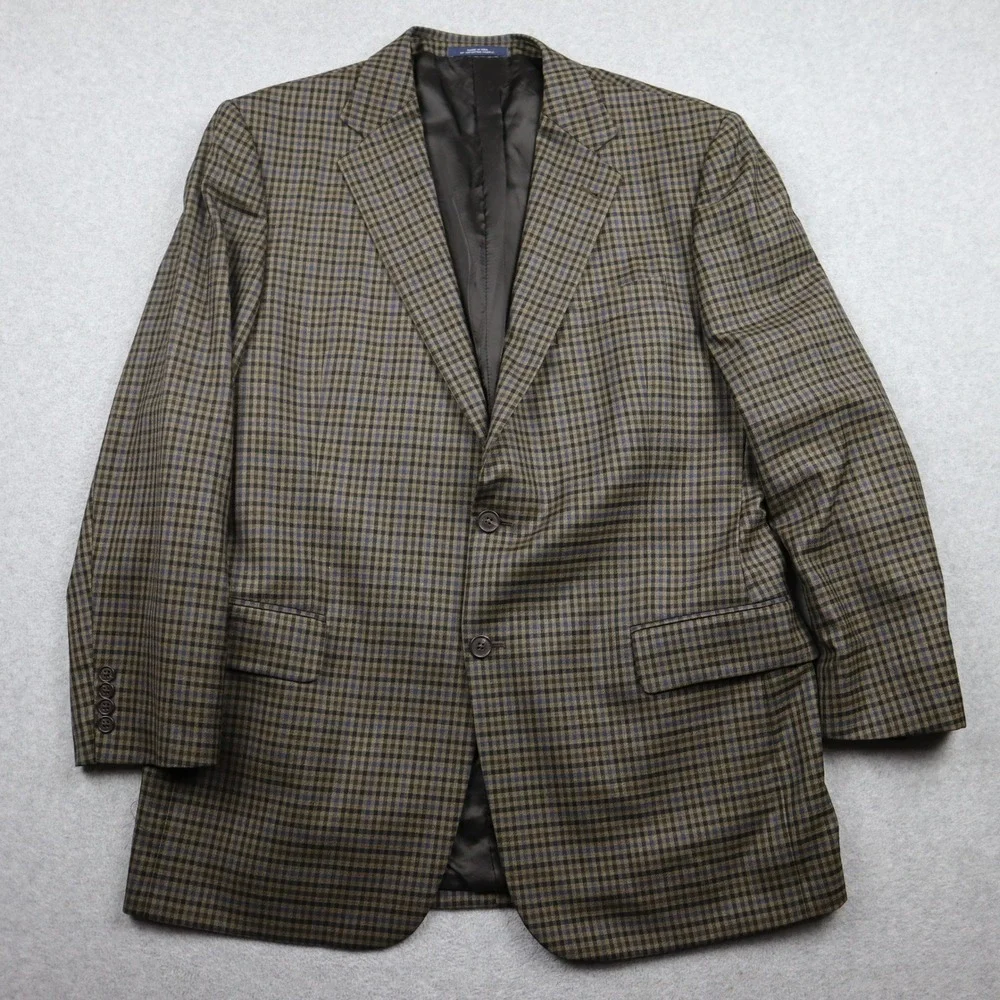 Joseph Abboud Blazer Mens 44L Wool Sport Coat Brown Blue Check Plaid Suit Jacket